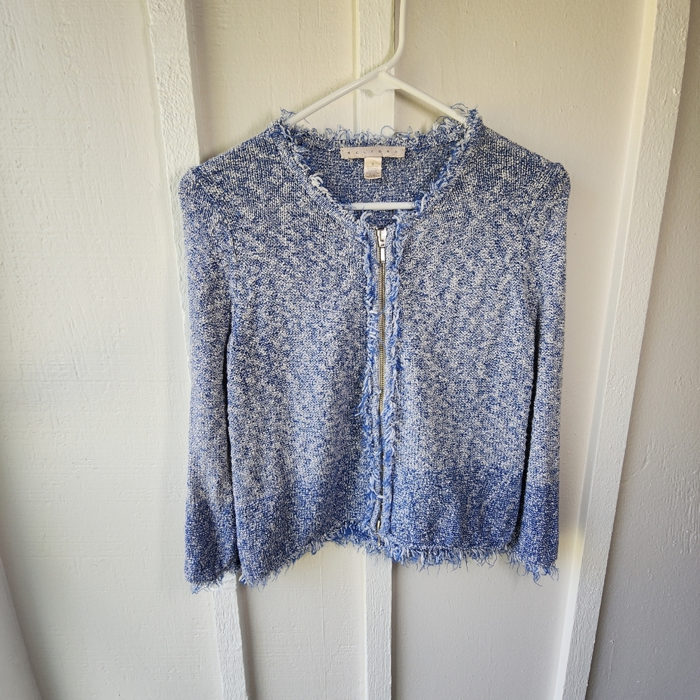 BELFORD Blue Frayed Edge Women's Sweater